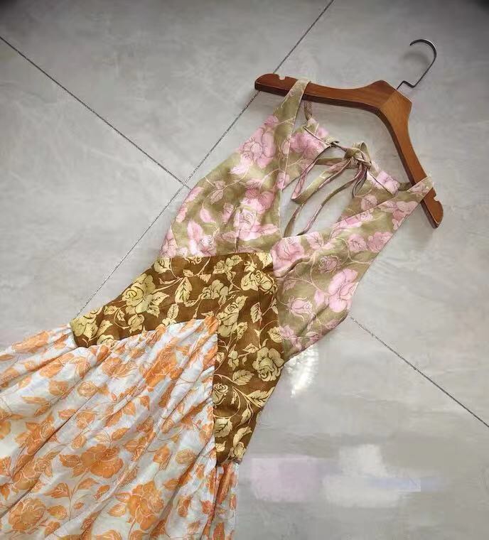2021 Robes de travail SUMME SUSSENSE PLACE Jupe imprimée Couleur assortie Lace Up Up Open Back Holiday Robe pour femmes