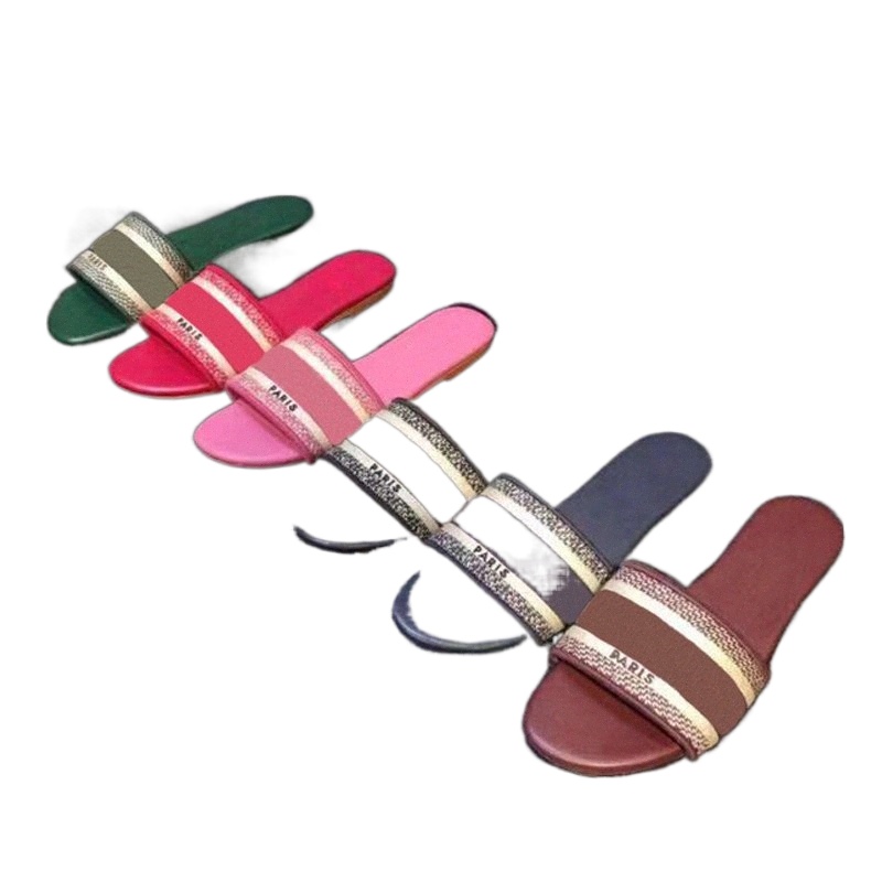 

luxury Designer Stripes Sandals Denim Ladies Summer Flat Slipper Outdoor Beach Woman Flip Flops Rainbow Letters Slippers m4Gl#, Red
