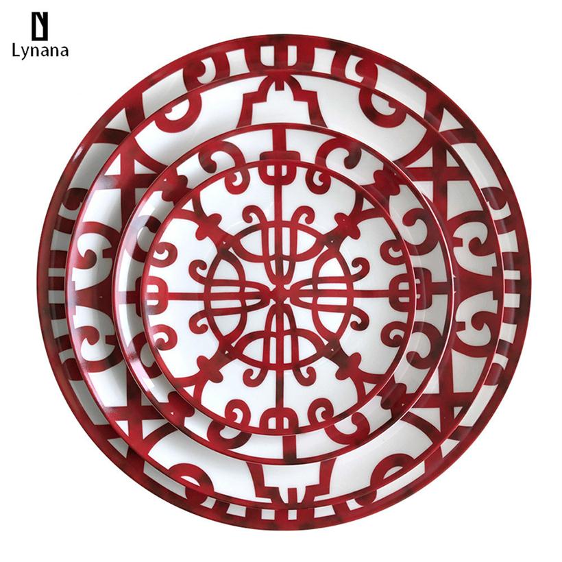 

Ceramic Plate Hand-Painted Red Art Creative Round Ins Style Tableware H Dinner Plates Set Charger Plates for Wedding Pasta298x