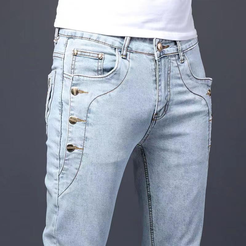 

Men's Jeans Colors 2022 Men Cotton High Quality Korean Style Stretch Slim Fit Denim Pants Fashion Button Skinny Male TrousersMen's, Grey 8906-a2-1071