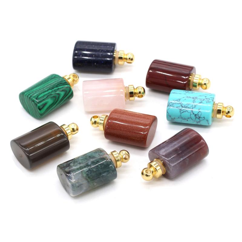 

Pendant Necklaces Natural Stone Gem Agate Cylindrical Perfume Bottle Handmade Crafts DIY Necklace Jewelry Accessories Gift Making 18x22mm