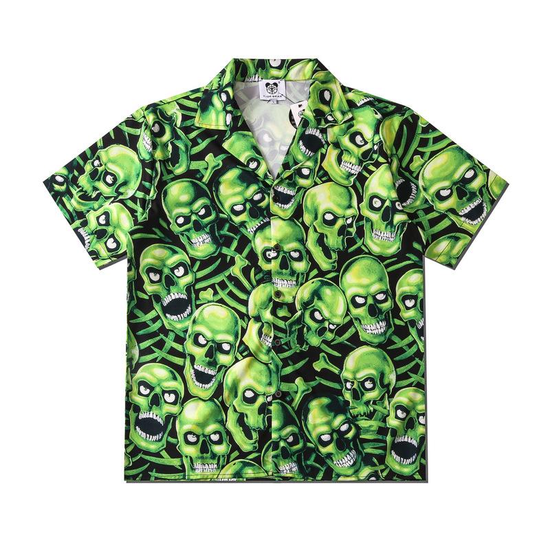 

Men's Casual Shirts 2022 Summer Mens Terror Skulls Print Shirt Lovers Fashion Short Sleeve Cool Thin Loose Hawaiian Beach Harajuku Lapel, White;black