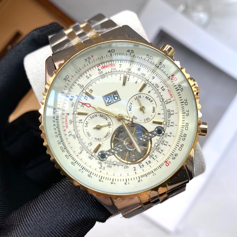 

Men Watches 5-pin Flywheel Automatic Mechanical Watch 45mm Round Bezel Fashion Business Wristwatches Montre De Luxe, Color 1