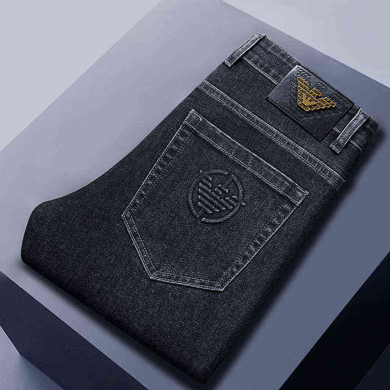 

Winter Autumn Light Luxury European Embossed Jeans Men's Korean Elastic Slim Straight Cotton Black Grey Pants, Ys9606