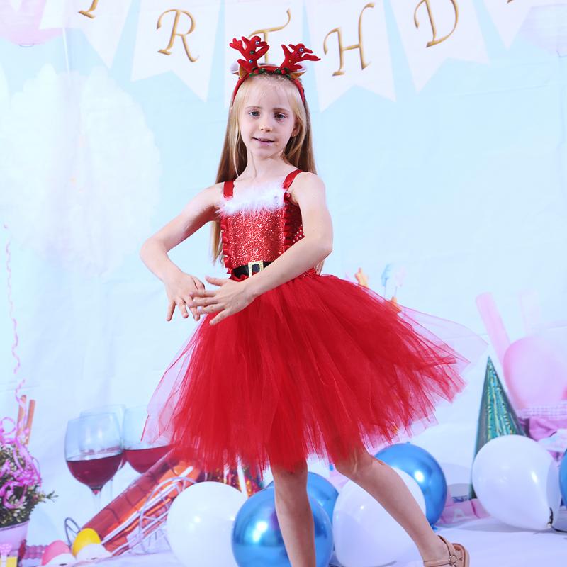 

Girl's Dresses Red Miss Santa Girl Christmas Costume Kids Baby Dress Elegant Tulle Ball Gown Little Girls Clothing Xmas Feather, Dress only