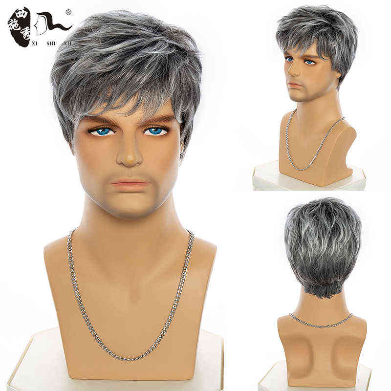 

Yong Men Synthetic Short Straight Wig Ombre Grey Wig White for Male Hair Fleeciness Realistic Natural Headgear XISHIXIU HAIR H220512, Clear