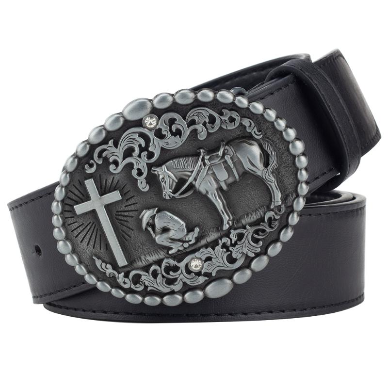 

Belts Retro Horse And Cross Buckle PU Belt For MenBelts, Black