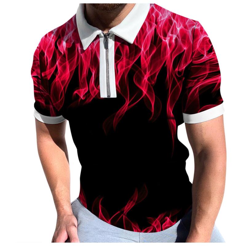 

Men's Polos Long Sleeve White Men Shirt Spring Summer Top Zipper Lapel Flame Print Short Casual T Shirts Mens Knit ShirtsMen's, Green