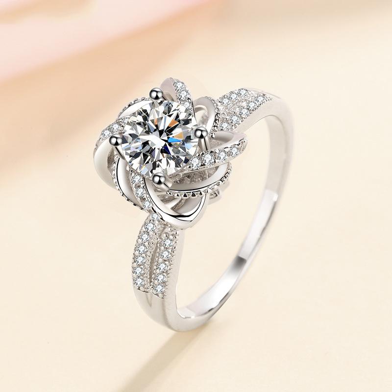 

Cluster Rings Hollow Flower Sona Diamond Ring 925 Sterling Silver Engagement Wedding Band For Women Bridal Party Moissanite JewelryCluster