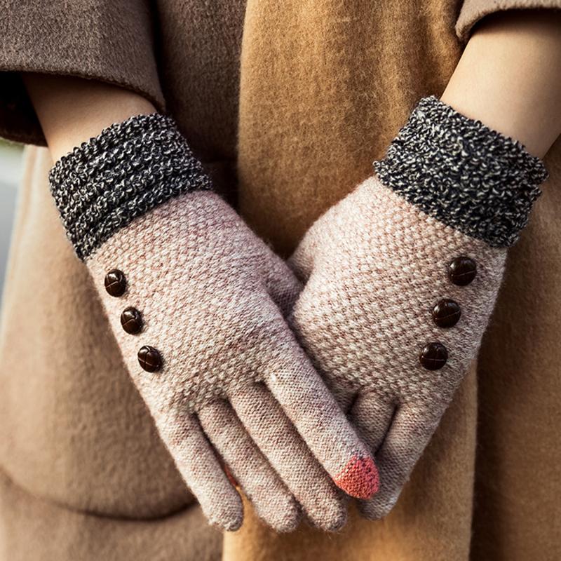 

Five Fingers Gloves Winter Touch Screen Knitted Woman Full Finger Women Riding Ski Hand Warmer Glove Female Acrylic