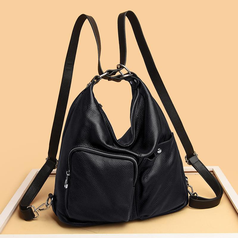 

Evening Bags Luxury Genuine Leather Women Shoulder Multifunctional Travel Backpack Large Capacity Messenger Bag Fashion Female Handbags, Black