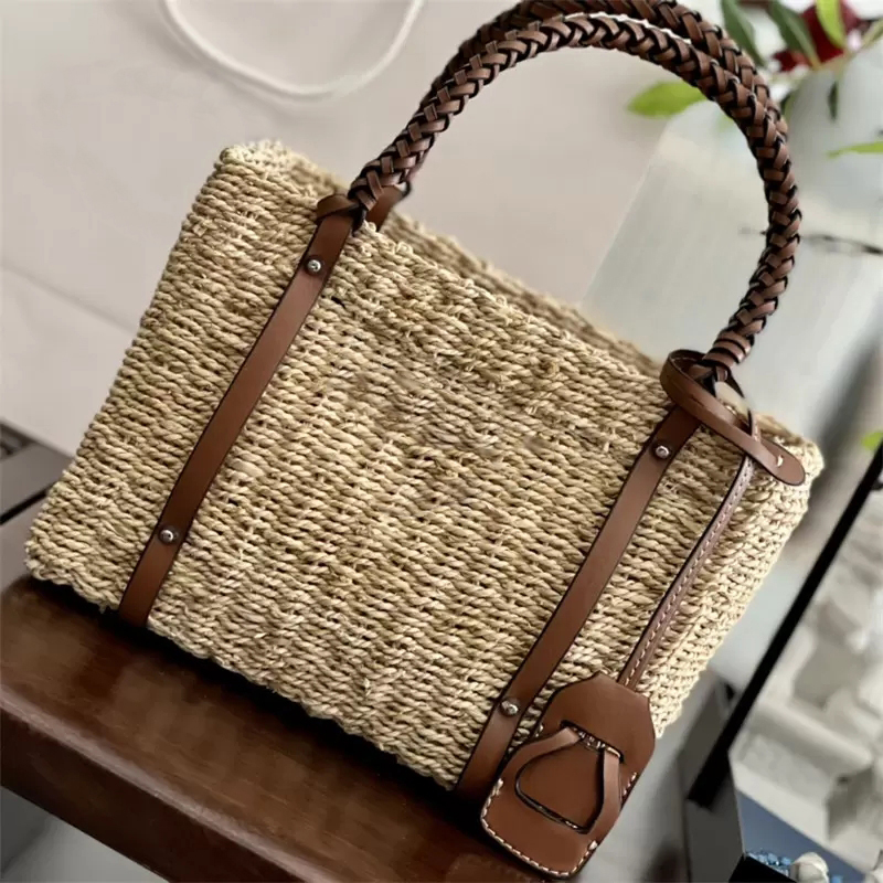 

Designer Womens Woody Totes Summer Designers Handbags Purse Straw Bucket Bags Women Crossbody Shoulder Bag Wicker Canvas Tote Handbag, Box