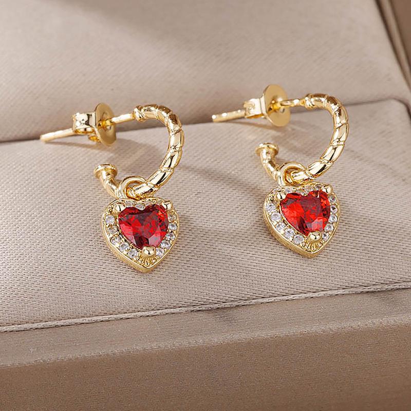 

Stud Red Heart Zircon Earrings For Women Stainless Steel Shiny Crystal Couple Earring 2022 Trend Fashion Wedding JewerlyStud