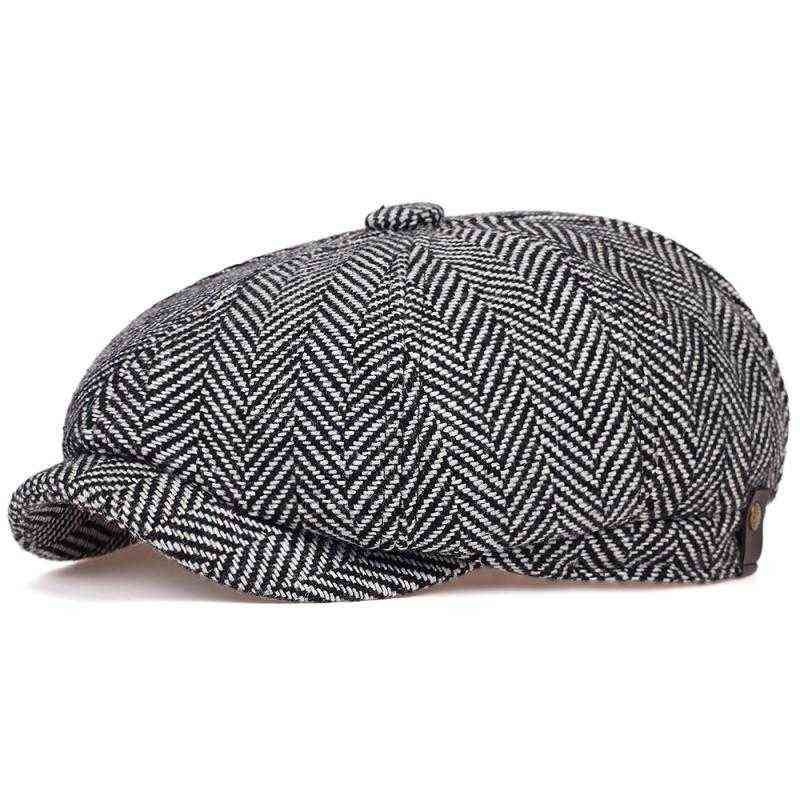 New Mens Newspaper Boy Hat Beret Hat Men Women Wild Hats Tweed Gatsby Octagonal Black White Fishbone Vintage Climbing Hats Gorras J220722