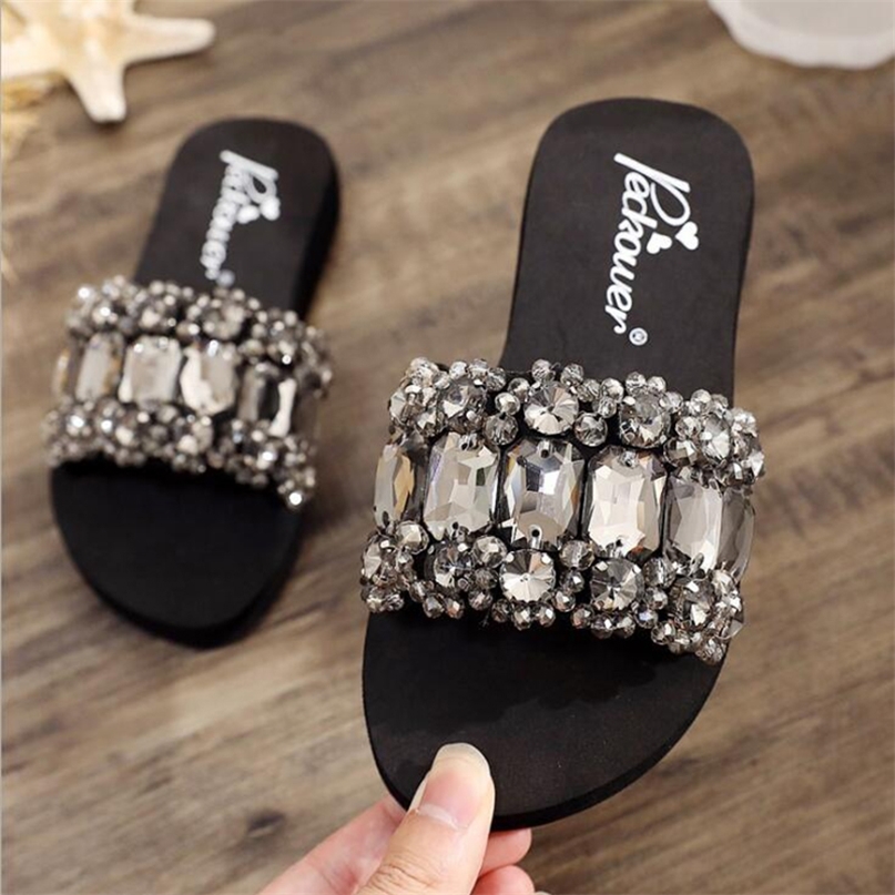 

Childrens girls sweet summer lovely kids slippers gem princess parent child shoes s76 220616, Black