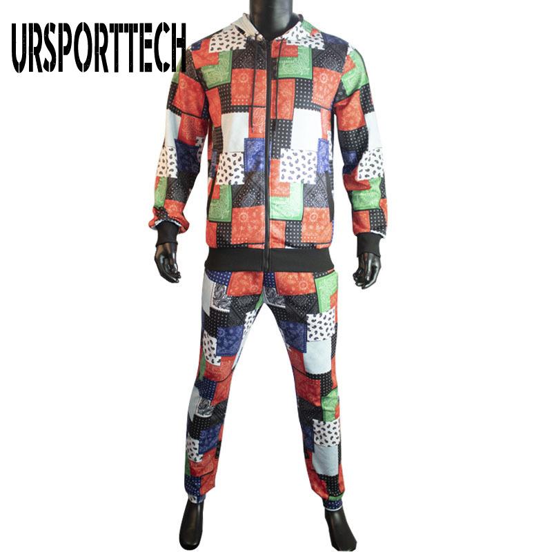 

Men's Tracksuits Spring Autumn Tracksuit Men Sets 2 Pieces Sportswear Suit Outfits Zipper Coat Pants Joggers Print Running ClothesMen's