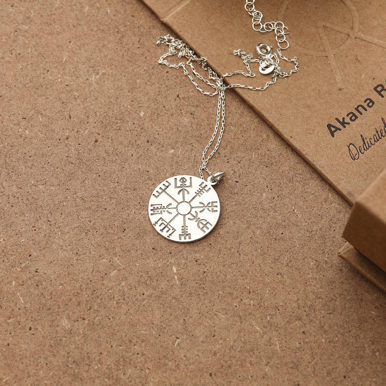 

Pendant Necklaces 45cm Viking Talisman Necklace - Compass Wayfinder Jewelry Vegvisir Silver Protection Amulet Fashion WomanPendant