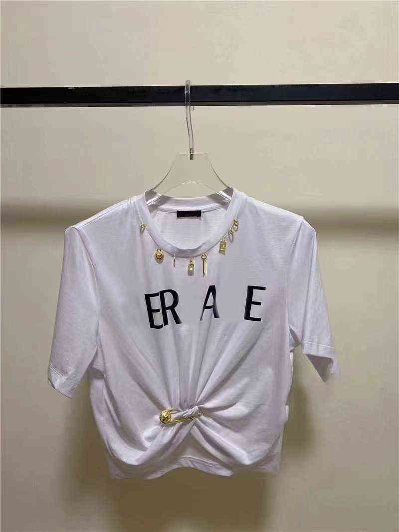 22ss women t shirt Designer Shirts starfish Graffiti Printed metal pin short T-shirt White color letter womens top