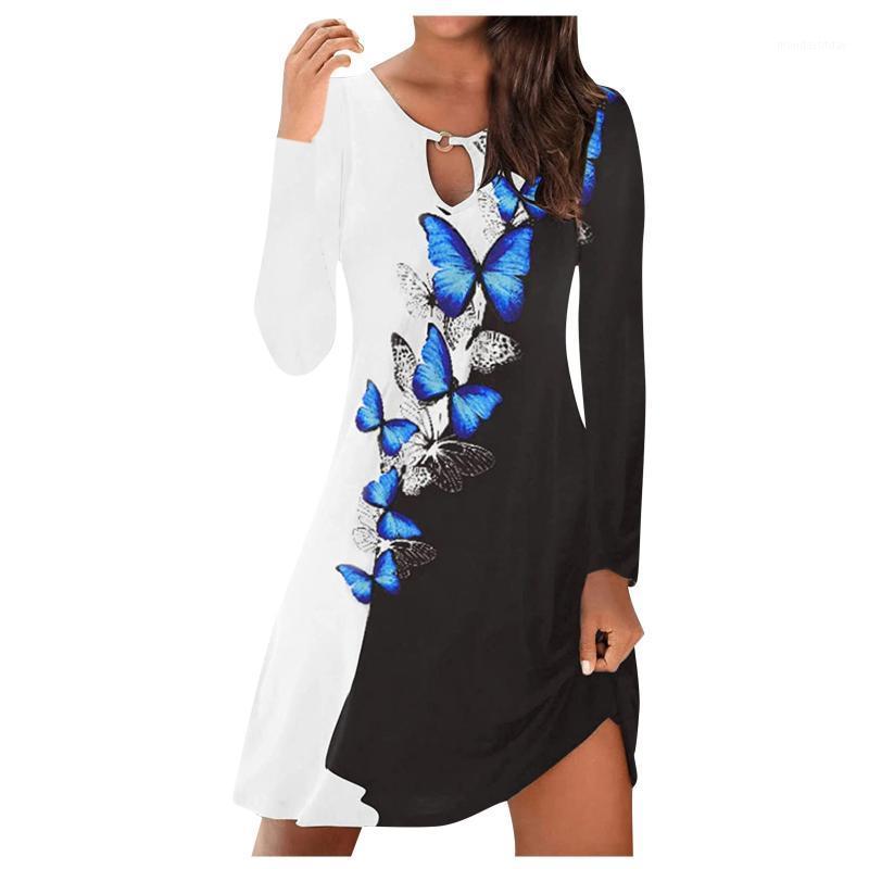 

Casual Dresses Women's Dress Fashion Sexy Print O Neck Hollow Hedging Long Sleeve Mini Elegant Women Party Night