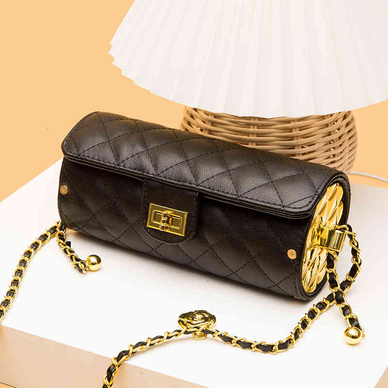 

Barrel Shaped Genuine Leather Luxury Fashion Brand Designer Mini Cowhide Women's Handbags Female One Shoulder Crossbody, Black