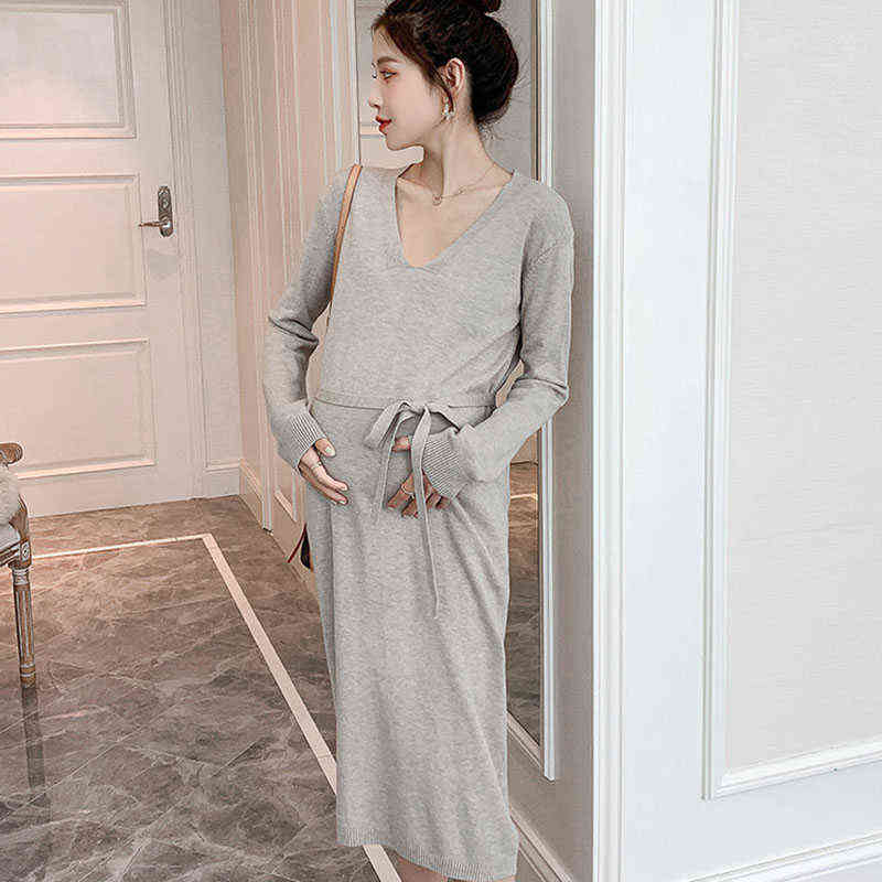 

Loose Plus Size Maternity Dresses Straight Knit Sweater Clothes For Pregnant Women Breastfeeding For Pregnant Women Base Dress G220418, 1coffe