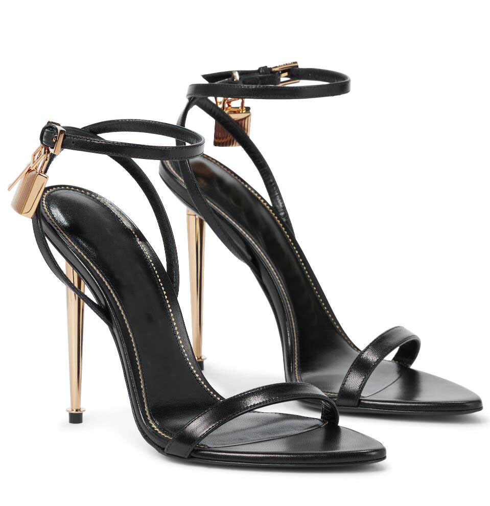 

Famous Summer Brands Padlock Pointy Naked Sandals Shoes Women Gold-tone High Stiletto Heels Lady Gladiator Sandalias Party Wedding Bridal EU35-43, 15