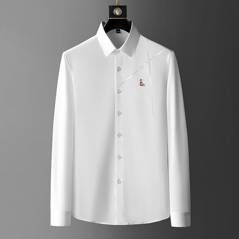 

Men's Dress Shirts Light Luxury Autumn Long-sleeved Non-iron Slim-fitting Fashion Embroidery Casual, White