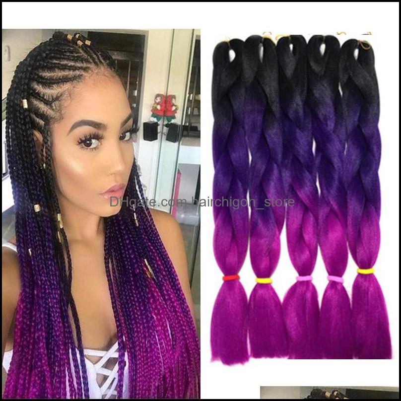 

Hair Bks Extensions Products Purple Ombre Braiding Kanekalon Three Tone Black Rose Red Colored Jumbo Braids 24 Inch Drop Delivery 2021 Mw5Jf