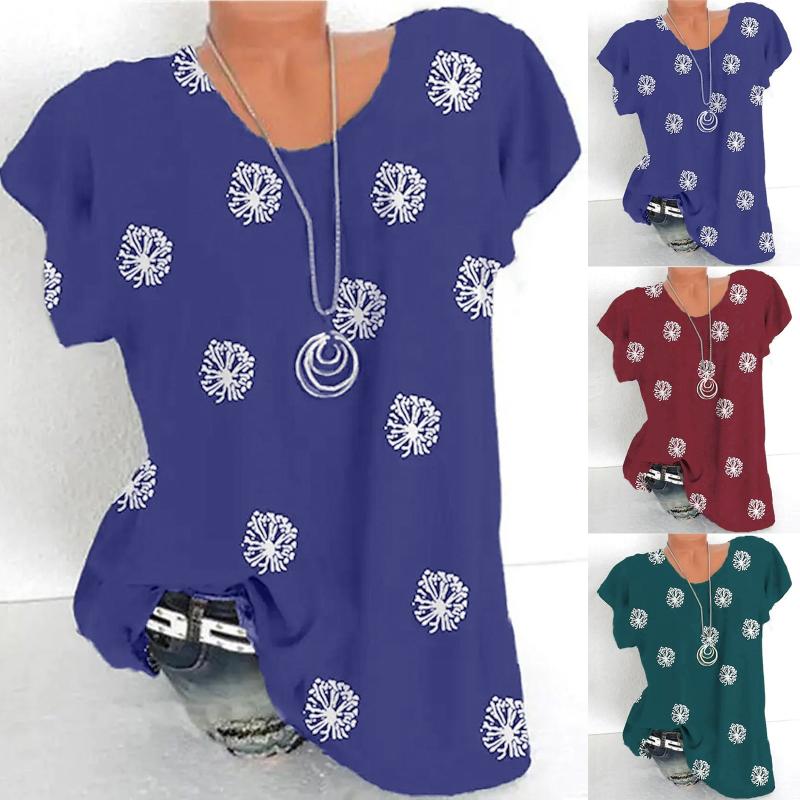 

Women's Blouses & Shirts Women Casual Dandelion Print Round Neck Short Sleeves Shirt Blouse Loose Tunic Top Plain Black Long Sleeve WomenWom, Blue