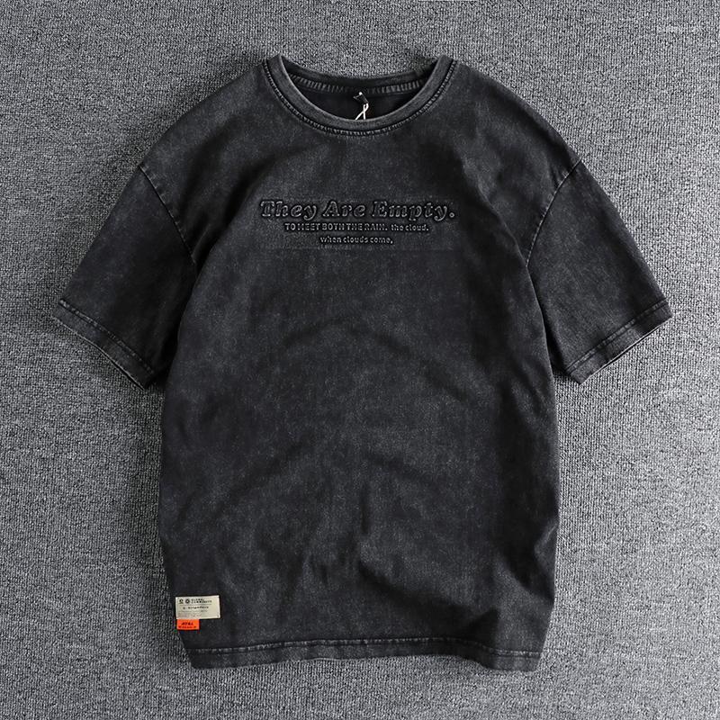 

Men's T-Shirts Embossed Letter Short Sleeve T-shirt Men's Trend Loose Summer Youth Half Top Shirt 874Men's Bles22, Black