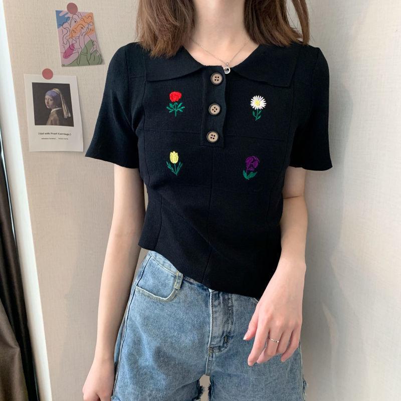 

Women's Sweaters Harajuku Girls Casual Clothing Streetwear Y2k Tees Camisetas T Shirts Ropa De Mujer Korean Fashion Collar Embroidery, Green