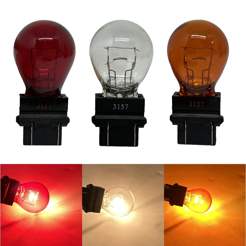 

New 2pcs T25 3157 12V 27W 27/7W Clear Car External Turn Signal Bulb Halogen Lamp Brake Light Amber White red Taillight