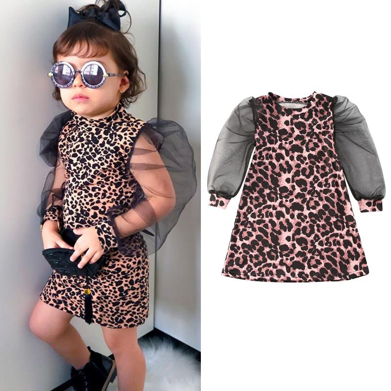 

Girl's Dresses 1-6Y Fashion Toddler Baby Girls Dress Leopard Print Long Lace Puff Sleeve Knee Length A-Line DressGirl's, As pic