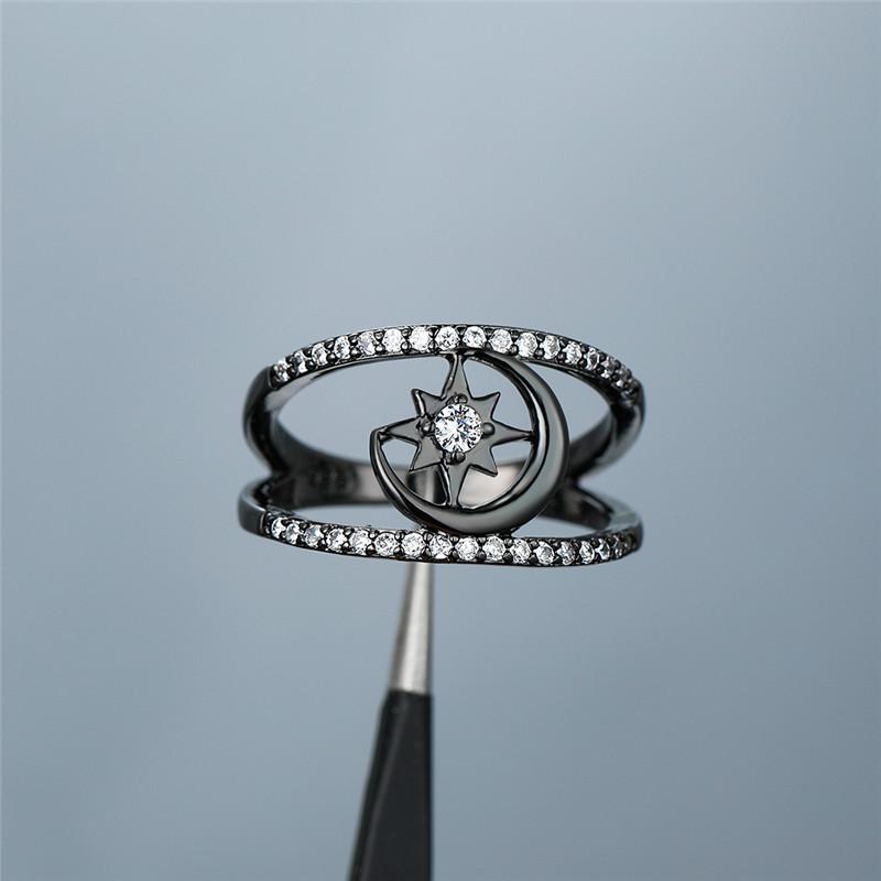 

Wedding Rings Dainty Female White Crystal Stone Ring Trendy Rose Gold Color For Women Cute Moon Star Hollow Engagement RingWedding