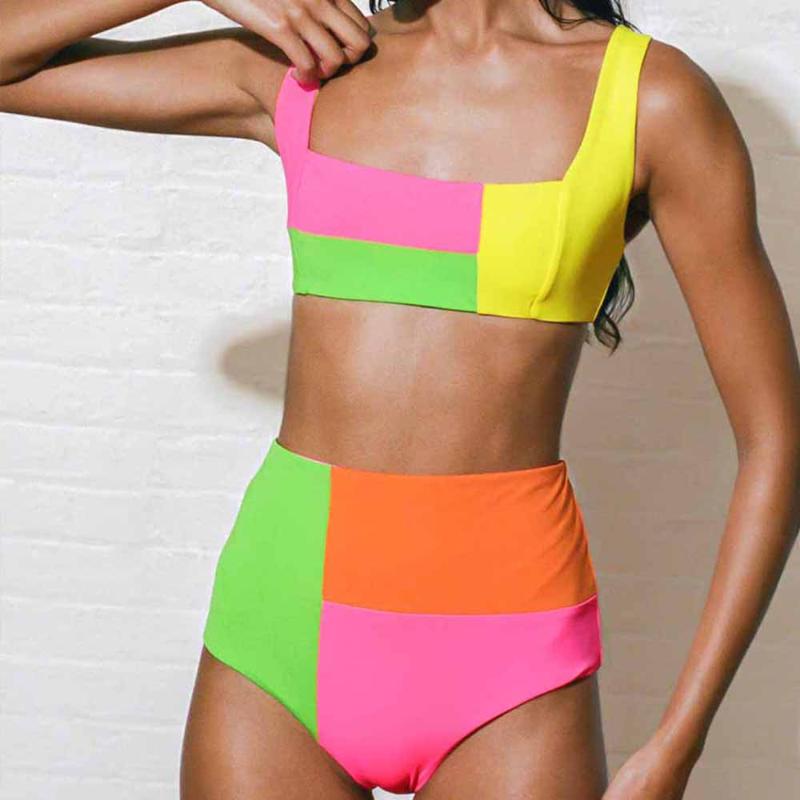 

Women' Swimwear Fluorescent Colorblock Beach BikiniWomen, Multi