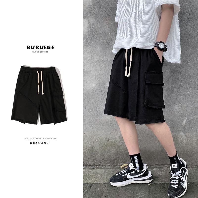 

Men's Shorts Summer Grey/Black Cargo Men Fashion Casual Pocket Mens Streetwear Loose Hip Hop Straight Five-point Pants MenMen's