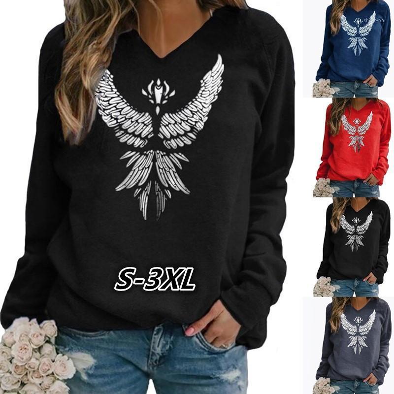 

Women' T-Shirt Casual V-Neck Wing Print Long Sleeve Womens Shirts, Black