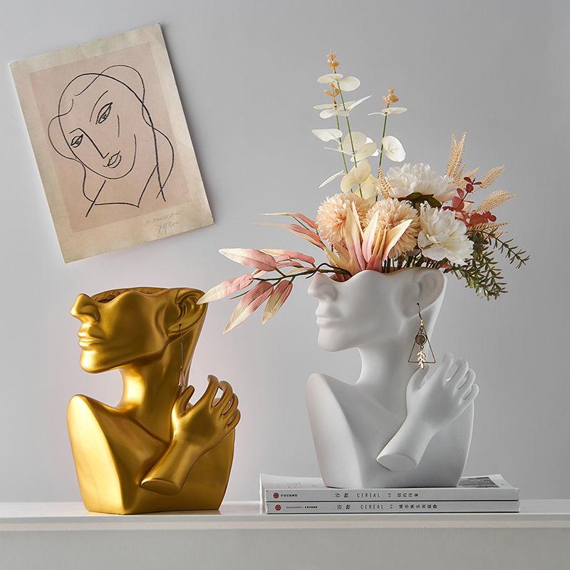 

Vases Human Head Resin Vase Home Decoration Flower Pot Room Jewelry Stand Necklace Display European Art Statue Model