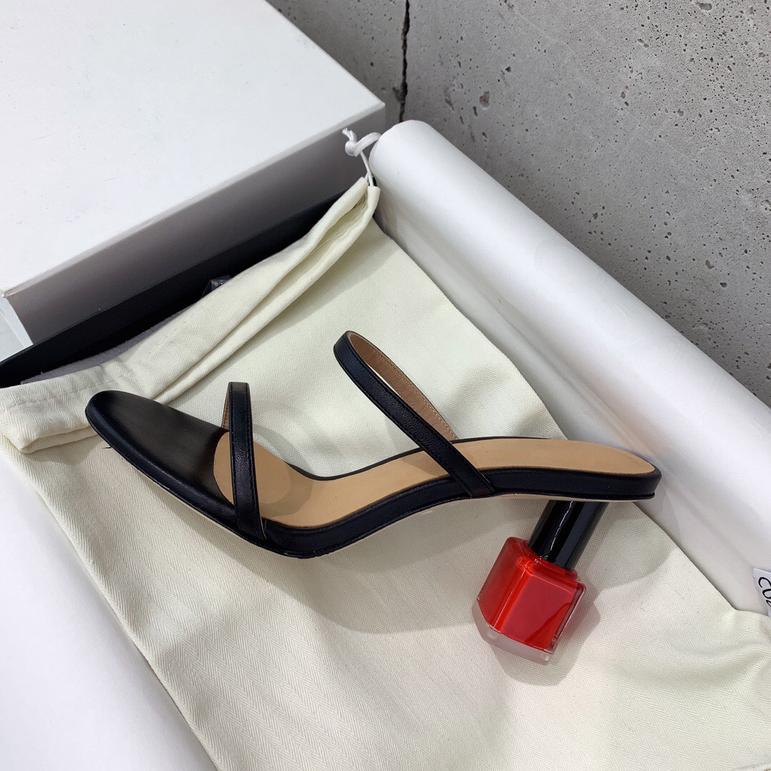 

Nail Polish Heeled Sandals Smooth Goat leather slip-on open toes Vamp strap Chunky Block Heels for women Party shoes 8cm heel sandal luxury designers factory footwear, Pink