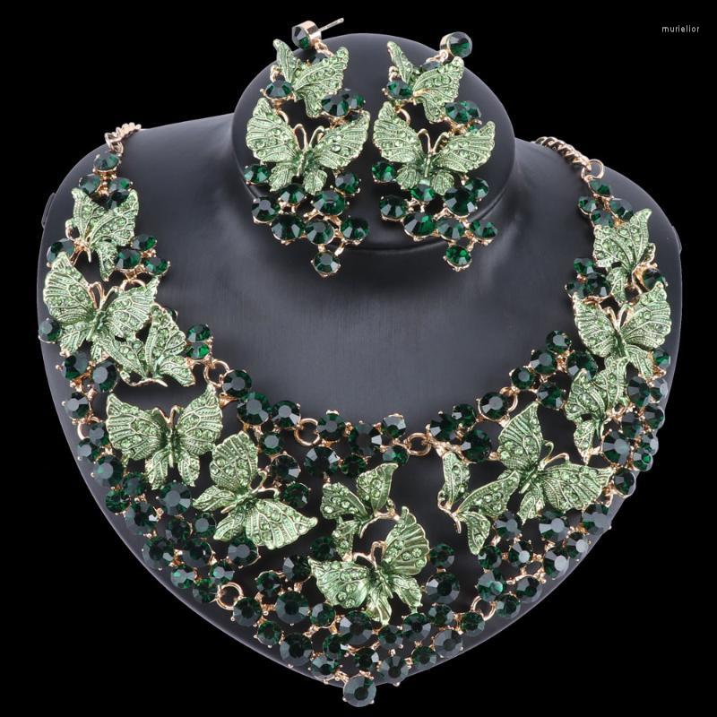 

Earrings & Necklace Luxury Butterfly Crystal Bridal Jewelry Set Wedding Engagement Earring Women's Party Gold Jewellery GiftEarrings Ear, As pic