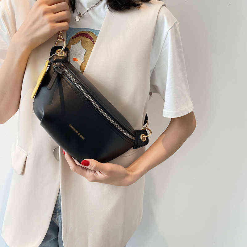 

Chain Women Fanny Pack Solid Leather Clutch Waist Bag Shoulder Crossbody Chest s Luxury Designer Handbags Female Belt J220705, Black