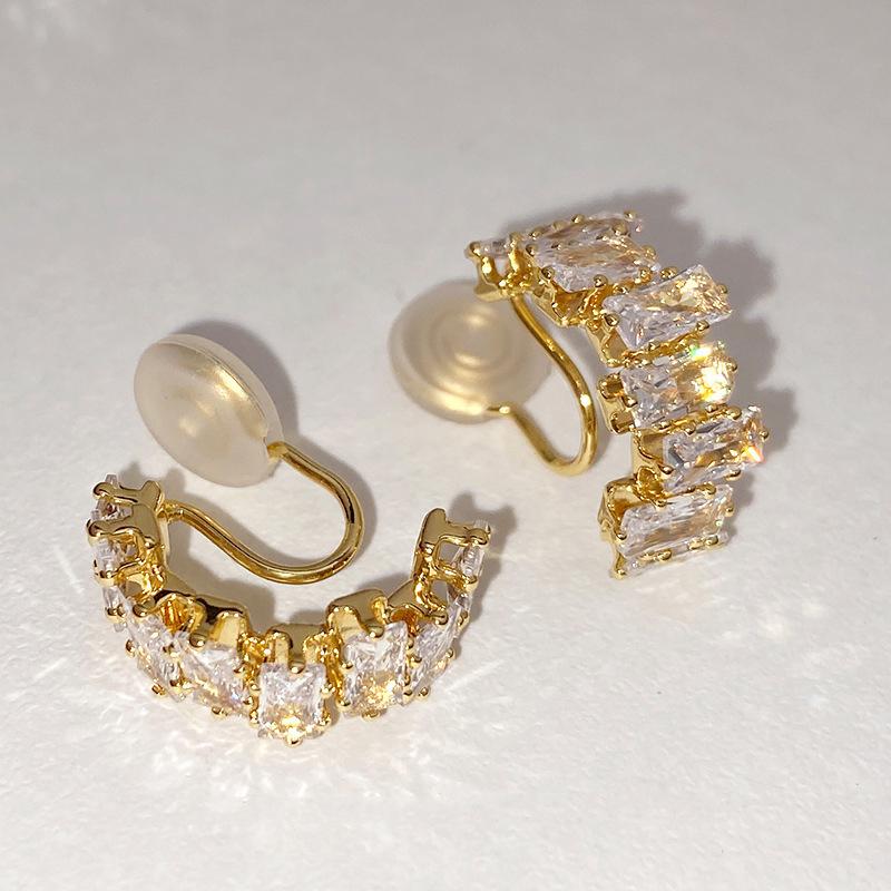 

Clip-on & Screw Back French Temperament Zircon Real Gold Mosquito Coil Clip On Earrings C-shaped Ear Clips Without Pierced Women JewelryClip