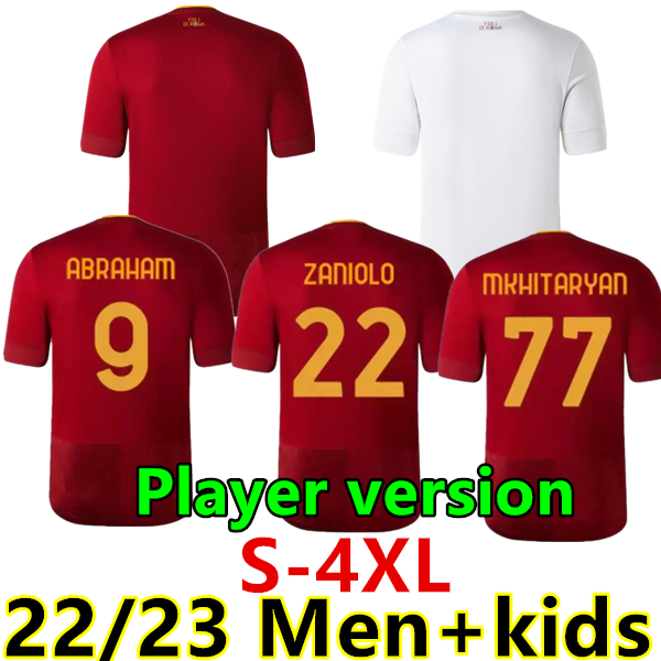 

S-4XL 22 23 DYBALA SOCCER JERSEYS ROMA home final Pastore Abraham rome WIJNALDUM totti Zaniolo MANCINI KUMBULLA men player kids football shirts EL SHAARAWY Uniform, 22/23 home adult socks