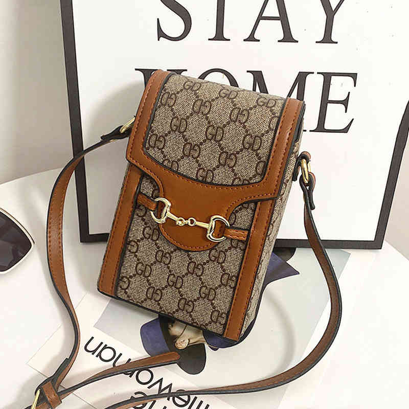 

Texture small bag 2021 new summer fashion versatile diagonal square printed mobile phone single shoulder women's, Brown g