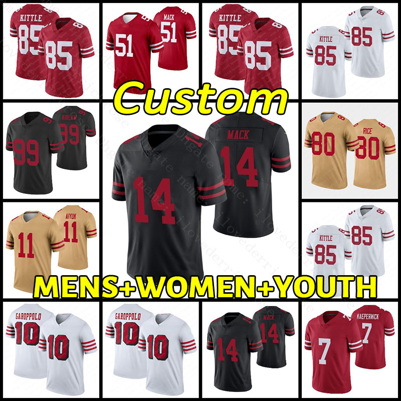 19 Deebo Samuel 97 Nick Bosa Custom Mens Women Youth Football 85 George Kittle Jersey Trey Lance Fred Warner Jerry Rice 49ers''joe Montana Trent