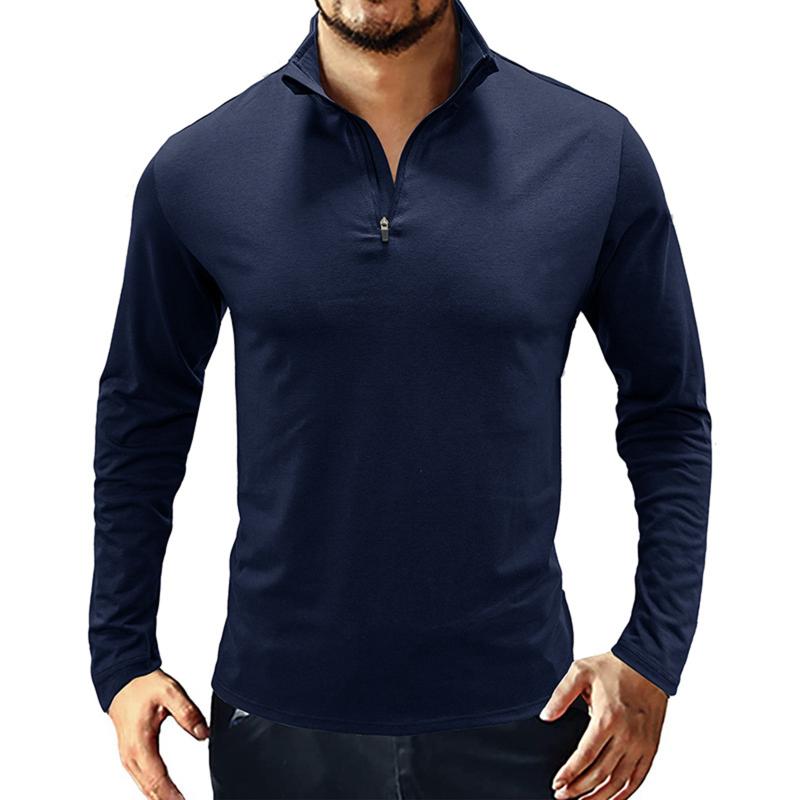 

Men' Polos Long Sleeve Turn-down Collar Solid Slim Casual Mens Zipper-up Tops Pullover Streetwear Spring Men Fashion ShirtsMen, Black
