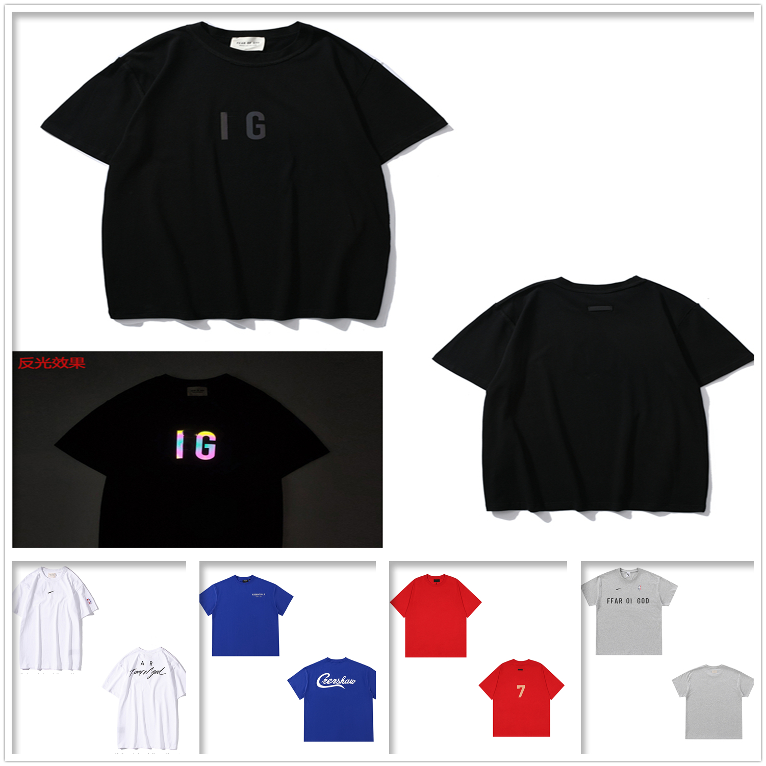 

Men's reflective t shirt Tech Fleeces laser women T-Shirts three-dimensional silicone letters short sleeve high street tide brand loose Season 7 Celebrity Style A02, 1pcs button