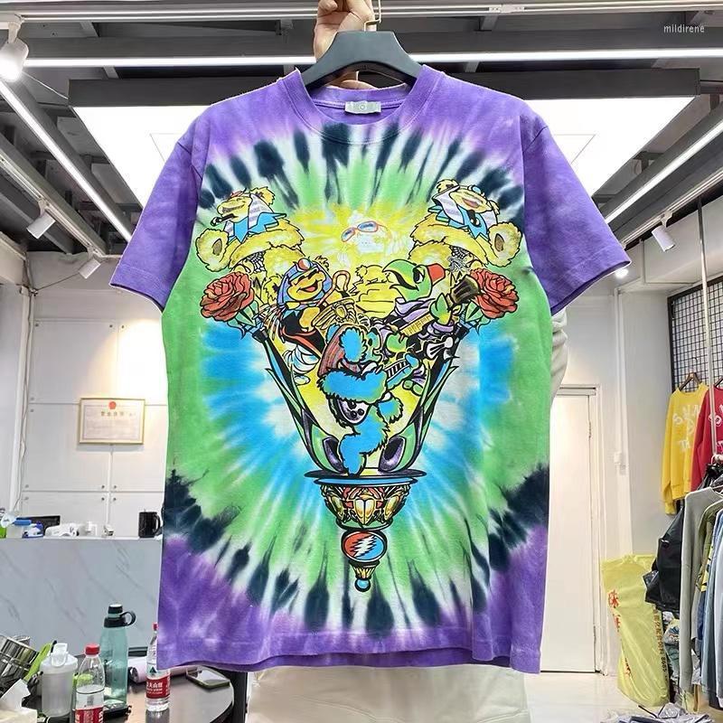 

Men's T-Shirts Washed Worn Tie-dyed Cartoon Spoof Bear Print Short-sleeved T-shirtMen's Mild22, Picture color