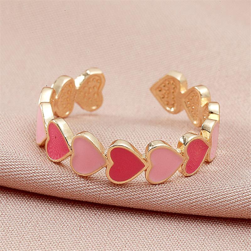

Stud Nothing2 Fashion Vintage Bohemia Pink Enamel Love Heart Opening Ring Cute Finger Rings For Women Gift