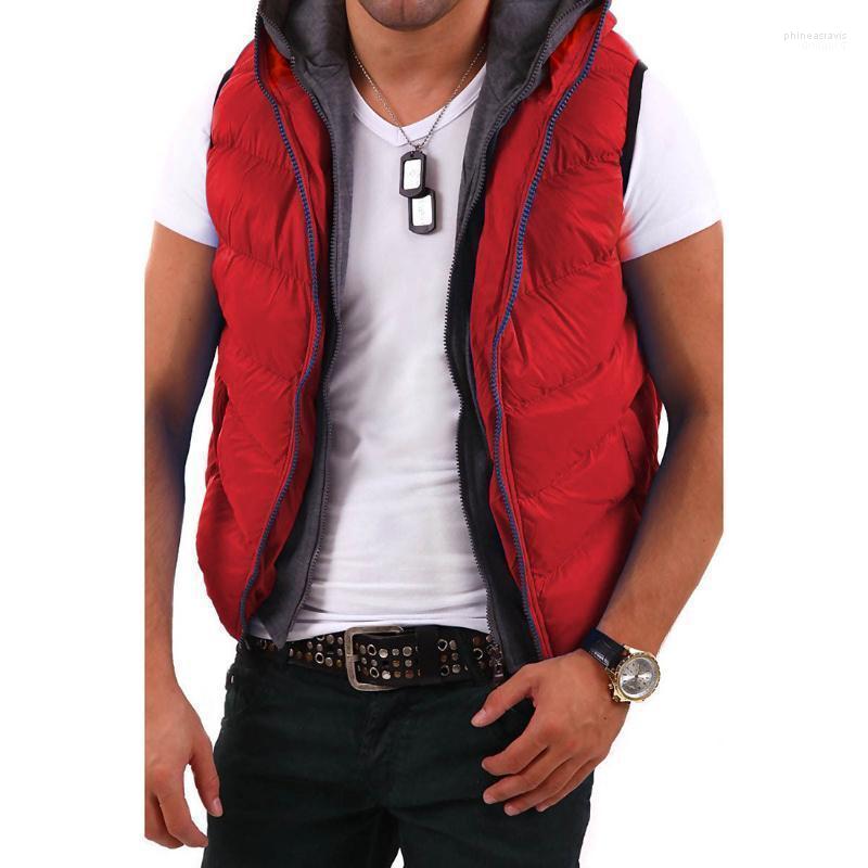 

Men's Vests 2022 Winter Coat Vest Men Warm Sleeveless Jacket Patchwork Thicken Waistcoat Cotton Hooded Plus Size Phin22, Red